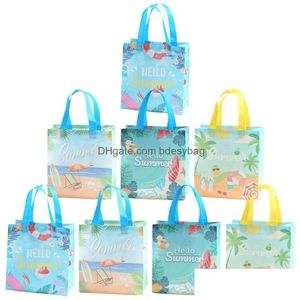 Borse portaoggetti Borse portaoggetti 8 pezzi Borsa in tessuto non tessuto Borsa per dolcetti Luau Negozio hawaiano Maniglie per borse Consegna a domicilio Giardino domestico Pulizie Org Dhimn