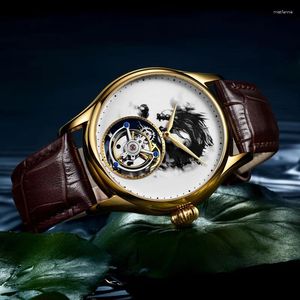 Relógios de pulso SEAKOSS Homens Dragão Tourbillon Relógio Safira Relógios de Luxo Top Marca Mens Crocodilo Couro Mecânico Relógio de Pulso Reloj Hombre