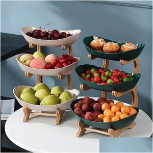 Dishes & Plates Plates Nordic Fruit Plate Living Room Mti-Layer Dish Snack Storage Display Basket Household Dry Creative Luxury Drop D Dhtfl