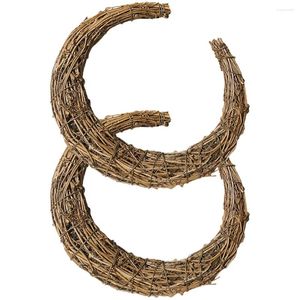 Decorative Flowers 2 Pcs Rattan Garland Wreath DIY Door Knockers Front Ring Moon Shaped Iron Hand Woven Rings Natural Christmas Making Base