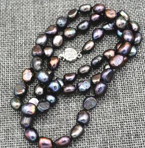 Naszyjniki wiszące rzadko! 7-8 mm czarny Akoya hodowany Pearl Baroque Naszyjnik 18 cali