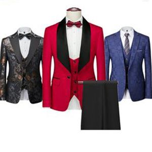 Men's Suits Spring And Autumn Suit Three Pieces Of Lifting Fabric Blazer Jacket Vest Pants Blue Red White Gray Pink Male Sets