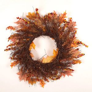 Christmas Decorations 45cm Autumn Wreath Christmas Decoration Thanksgiving Maple Leaf Garland Window Door Hanging Home Decoration 231101