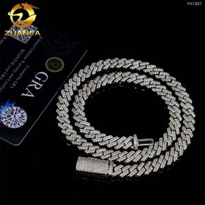 Pass Diamond Tester 925 Sterling Silver Hip Hop Men Necklace 8mm 2 Rows Iced Out Vvs Moissanite Cuban Link Chain