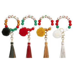 Keychains Silicone Christmas Armband Keychain Wristlet Keyring Portable House Car Keys Ring Holder w/ Tassel For Women Gift Keychains