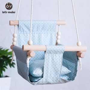 Swings Jumpers Bouncers Let's Make Baby Swings Canvas Hanging Chair 13-24 Months Hanging Toys Hammock Safety Indoor Wooden Swing Rocker 231101