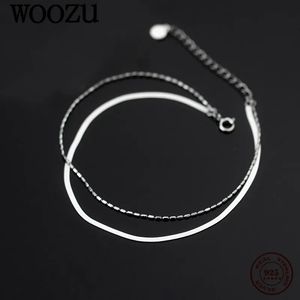 Anklets WOOZU 925 Sterling Silver Luxury Double Layer Snake Bone Link Chain Anklet For Women Wedding Foot Summer Beach Fine Jewelry Gift 231102