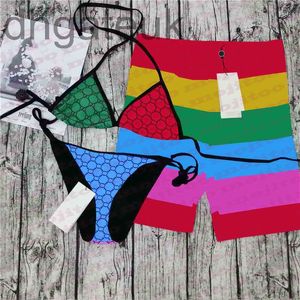 Mulheres Swimwear Designer Colorido Carta Amantes Biquínis Shorts Push Up Acolchoado Womens Swimsuit Verão Praia Nadar Curto para Homens I0BE