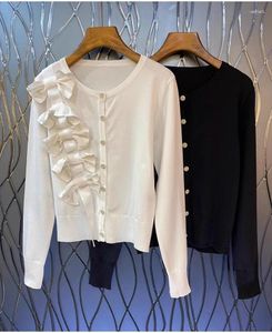 Maglieria da donna 2023 Autunno Inverno Moda Bianco Nero Cardigan lavorato a maglia Cappotti Donna Arco Deco Maglia di lana Manica lunga Casual Top