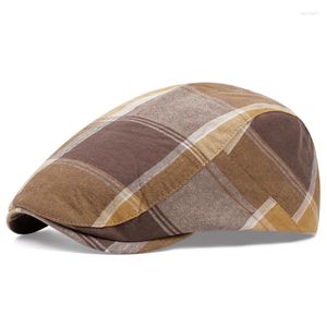 Berets Vintage Beret Cap Men Autumn Sboy Hats For Women Cotton Adjustable Flat Caps Cabbie Hat Fashion Plaid Boina Hombre