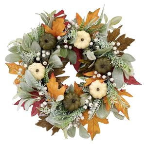 Decorative Flowers Wreaths Fall Wreaths Pumpkin Berry Maple Leaf Artificial Wreath Harvest Autumn Door Wreath Christmas Halloween Home Hanging Decoration 231102