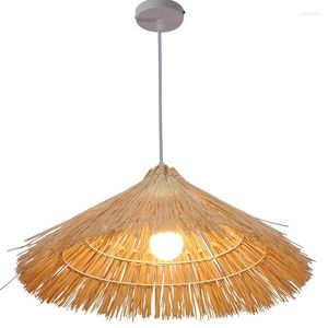 Lampade a sospensione a forma di cappello cinese Paglia leggera in rattan intrecciato Luci a sospensione E27 LED Droplights per sala da pranzo Ristorante Bar