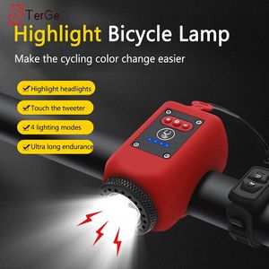 Bike Horns Bicycle COB Front Light with Loud Horn USB Rechargeable Mountain Bike Bell Electric Night Cycling Flashlight MTB Accessories 231101