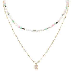 Hänge halsband nekol fyrkantig halsband mode smycken tillbehör för damer flickor grossist trendiga smycken pärla kvinnor