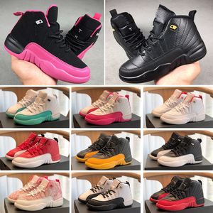 Jumpman 12s 12 Crianças Tênis de Basquete PS Flu Jogo Preto Mortal Rosa Ginásio Vermelho Atlético Sapatilhas Criança sapato