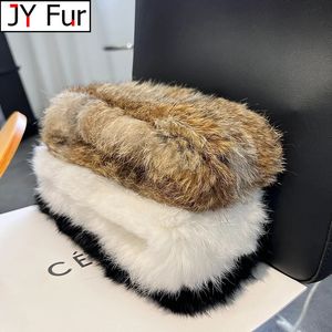 Scarve's HandKnitted Real Rabbit Fur Headband Knitted Scarf Warm Empty Top Plush Hat Autumn and Winter Jewelry Accessories 231101