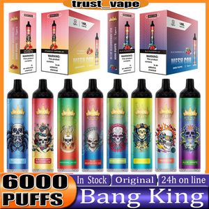 Original Bang King 6000 Puffs Disponibla E Cigarettenhet Pod Kit 850mAh Uppladdningsbart batteri Förfylld 14 ml spolkassettvape stickpenna