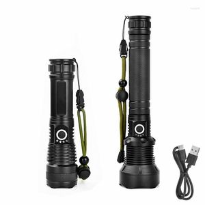 Flashlights Torches USB Rechargeable P50 P90 LED Torch Super Bright Zoom Tactical 18650 Or 26650 Battery Camp Lamp