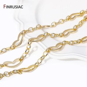 Strands Strings 24mm*11mm 14K Gold Plated Brass Heart Chains For Jewelry Making Supplies High Quality Handmade Necklace Jewelry Accessories 231101