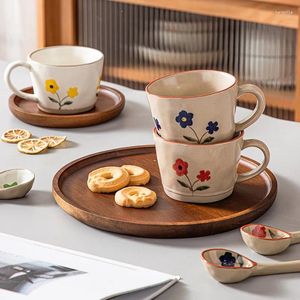 Кофейники в японском стиле, керамическая кружка, высокая эстетическая ценность, с цветочным рисунком, под глазурью, средневековая чашка для латте, молока, воды, домашний офис, кафе, подарок