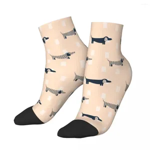 Herrensocken aus Polyester mit niedrigem Schlauch, Dackel, Hund, skandinavisches Muster, atmungsaktiv, lässig, kurze Socke