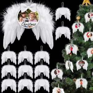 Dekoracje świąteczne 12set White Angel Wings Decor Choinke Tree Wiszące ozdoby Wedding Party Wing z pustym talerzem termicznym sublimacją 231102