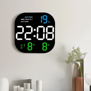 Wall Clocks LED Digital Clock Adjustable Brightness Time Temperature Date Display Wall-mounted Remote Control Electronic Alarm