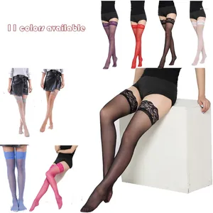 Women Socks Women's Sexy Stocking Sheer Lace Top Thigh High Stockings For Female Nightclubs Pantyhose 11 Colors Available