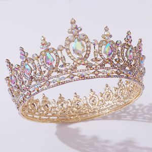 Kafa Bantları Muhteşem Kristal Diadem Gelin Tiaras Kraliyet Kraliçesi Kral Kral Kraliyet Headdress Gelin Gelin Ab Circle Party Saç Takı Süsleri 231102