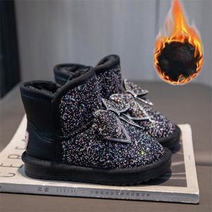 Children's snow boots autumn and winter new sequins plus velvet children's boots thick cotton shoes thick soled warm boots