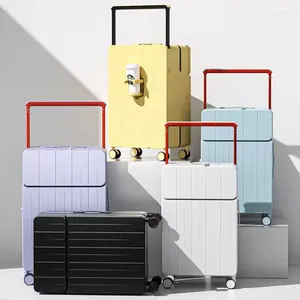 Suitcases Suitcase Wide Lever Carrying Case Front Opening Computer Layer With Cup Holder USB Port Zipper Silent Swivel Wheel Luggage