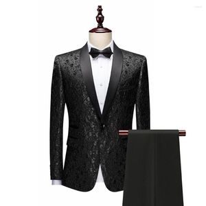 Herrenanzüge Slim Fit Dress Up Costume Homme Advanced Jacquard Fabric Wedding Blazer Masculino Solid Color Pant Encounter Grooms Men Suit Set