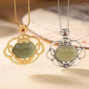 Ketten Original Design Natürliche Hetian Jade Gold und Silber Hohle Geometrische Halskette Anhänger Luxus Exquisiter Damenschmuck