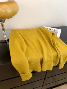 Women's Sweaters Harajuku Yellow Basic Knitted Pullovers Women Long Sleeve Autumn Winter Simple Sweater Korean Classical Oversized Y2K