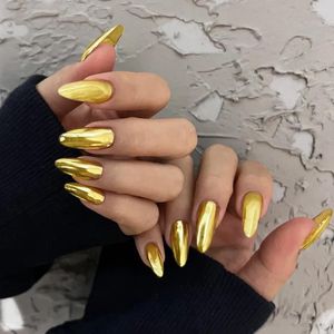 False Nails Golden Electropated Wearing Y2K Fake Pointed Gold Press on Sense of Technology Nail Tips Accessories