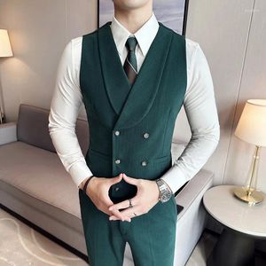 Gilet da uomo Marchio di abbigliamento Scollo a V Gilet Gilet a spina di pesce Tweed di lana Gilet doppio petto Smoking Groomsmen per matrimonio 5XL-M