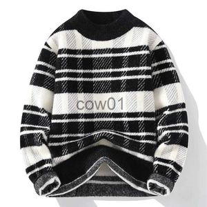 Men's Sweaters #4351 Black Green Brown Plaid Sweater Men Slim Mohair Pullover Sweaters Warm Knitwear Man Sweater Korean Style Winter J231102