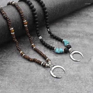 Colares Pingente Clássico Natural Lava Pedra Mens Bead Coconut Shell Surfer Colar Para Homens Único Frisado Moon Pendat