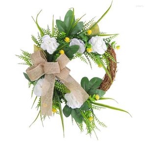 Decorative Flowers Artificial Decorations White Magnolia Flower Round Wreaths Green Leaves Fack Floral Home Garden Decor Wall Door Hanging