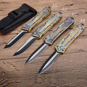 Special Offer Gold Handle AUTO Tactical knife 440C 58HRC Black Two-tone Blade 4 Option Models EDC Pocket Knife Gift knives with nylon bag Xmas Gift