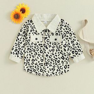 Jackor Focusnorm 1-6y mode Little Girls Autumn Shirts Coat Lång ärm Lapel Leopard Print Denim Ytterkläder med fickor