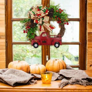 Dekorativa blommor Juldekoration 2023 Röd lastbil kransbåge dekorationer dörr hängande snabbt
