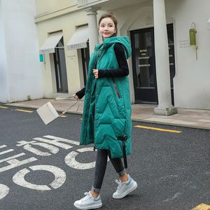 Mulheres para baixo parka casual fino quente parkas moda sem mangas colete casaco longo jaqueta de algodão roupas de inverno sólido com capuz feminino 231101