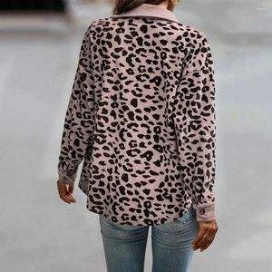 Women's Jackets Women Corduroy Jacket Street Style Coat Leopard Patchwork Lapel Stylish Spring/autumn With Loose Fit