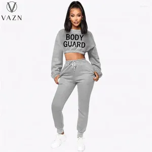 Calças femininas de duas peças vazn 2023 ins high-end hoodies tracksuits jovem sexy carta manga completa cintura alta trança longa lápis mulheres 2 conjunto