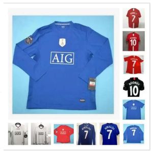 QQQ8 2007 2009 2009 Retro Red Home Soccer Jersey United 7 #Ronaldo Long Sleeve 07 08 09 Man #10 Rooney #11 Giggs #18 Scholes Utd Piłka nożna