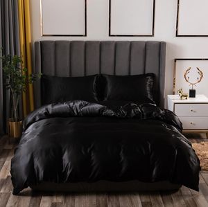 Conjunto de cama de luxo king size preto cetim seda consolador cama casa têxtil tamanho rainha capa edredão cy2005198954534
