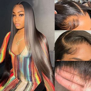 Brazilian Straight Human Hair 13x4 Transparent Lace Frontal Wigs Pre Plucked with Natural Hairline