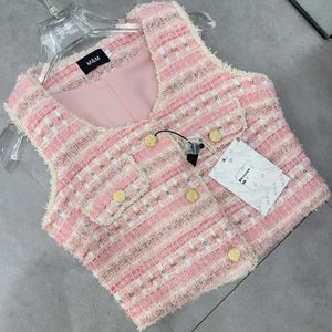 Coletes femininas francês pequeno perfumado verão luxo tweed tank tops roupas rosa borla colete casaco feminino outwear 231102