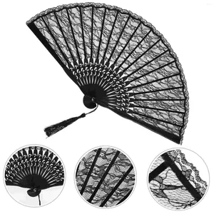 Party Favor Fan Folding Hand Lace Fans Kvinnor Silk Handheld Spanish Chinese Foldbar Black Japanese Wedding Victorian Held Cotton Paper